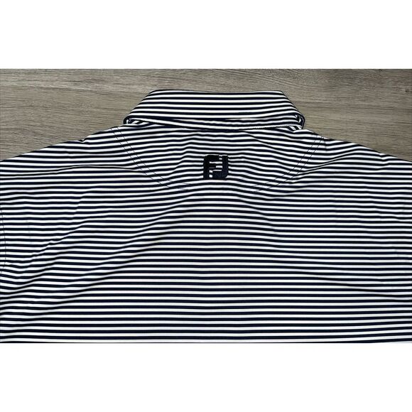 FJ Footjoy Mens Golf Polo Shirt Short Sleeve Blue & White Stripes Large Waramaug - Picture 7 of 10